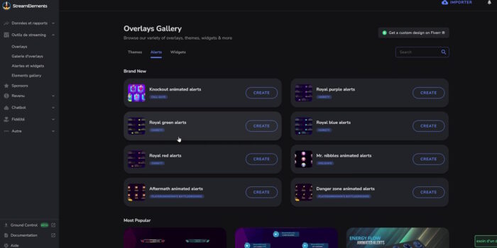 streamelements site galerie d'overlays onglet alertes