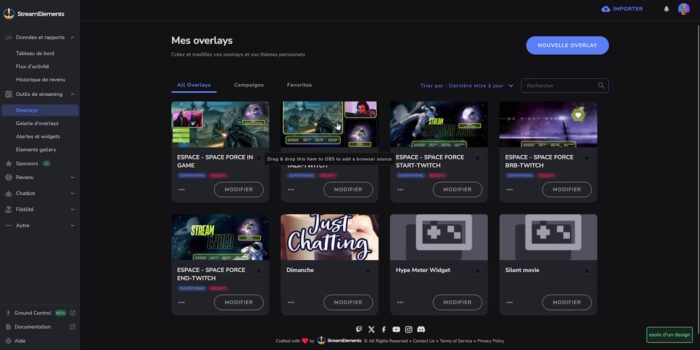 streamelements site menu mes overlays