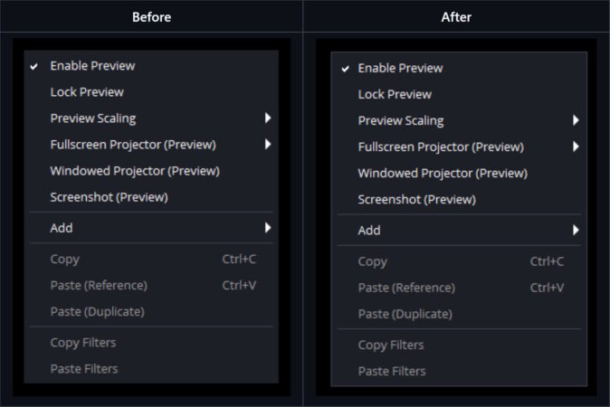 obs studio 31.1 ajustement de l'apparence des menus