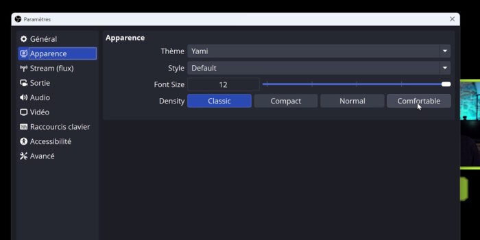 obs studio 31.1 nouvelles options dans le menu apparence