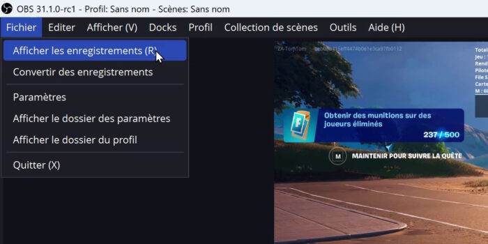 obs studio option pour afficher les enregistrements
