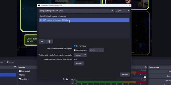 obs studio sélecteur automatique de scènes interface
