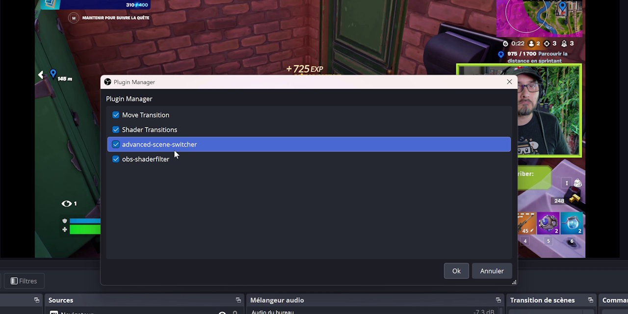 obs aperçu nettoyé du gestionnaire de plugins de la version 32