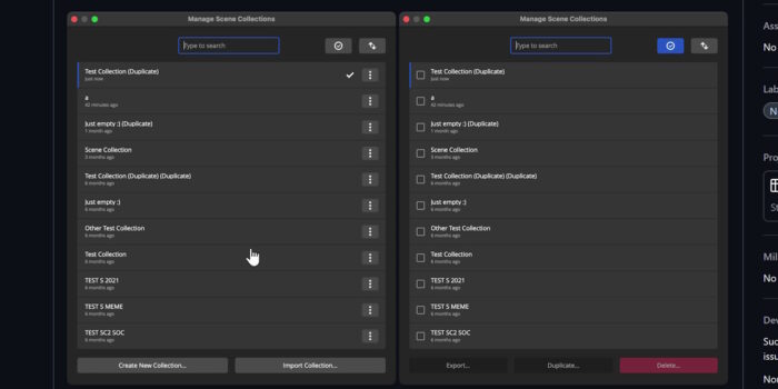obs menu collection de scènes avec le système de widgets
