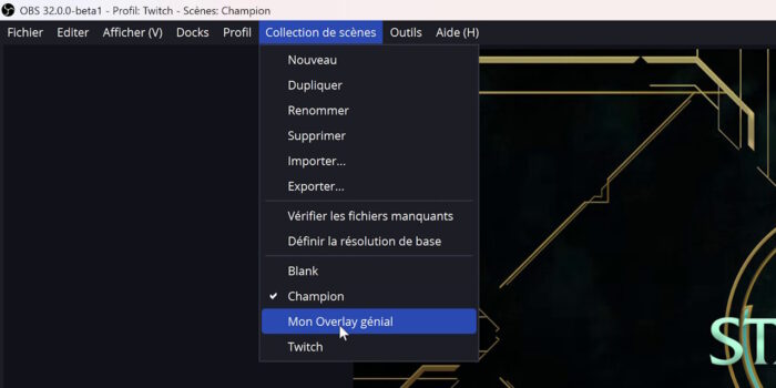 obs menu collection de scènes basique