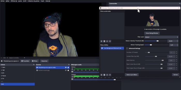 obs plugin live background removal lite exemple de suppression d'arrière-plan