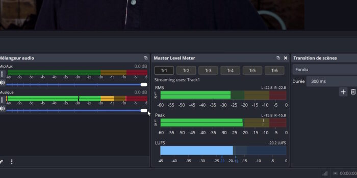 obs plugin master level meter aperçu du dock obs