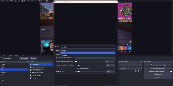 obs plugin online status interface propriétés de la source