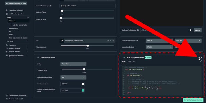 streamlabs alertes activer le css personnalisé