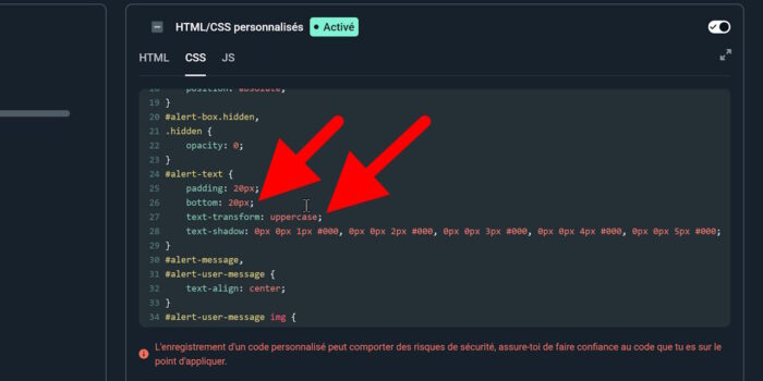 streamlabs alertes première animation css ajusté
