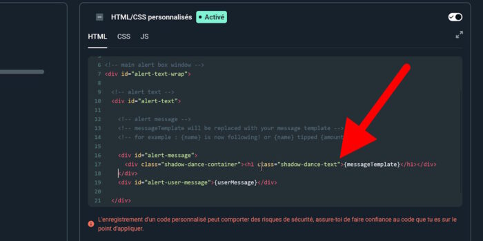 streamlabs alertes première animation html custom