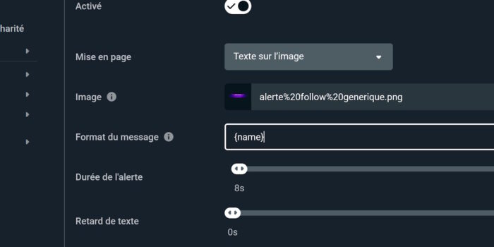 streamlabs alertes variable seule dans le format du texte