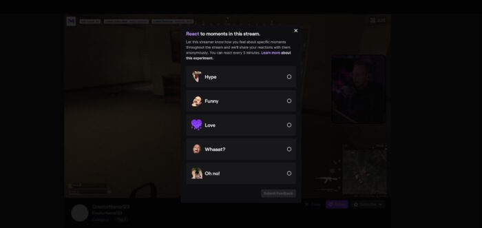 twitch reactions ancienne feature