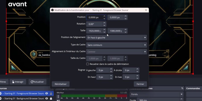 obs 32.1 ancien menu pour éditer une transformation