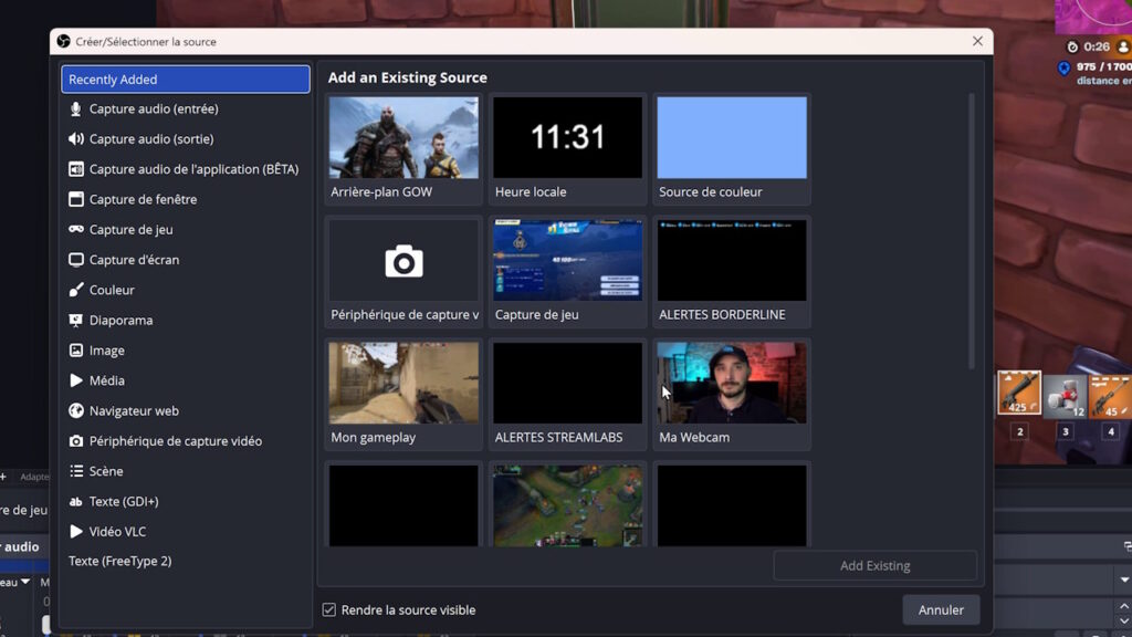 obs 32.1 nouveau menu d'ajout de source