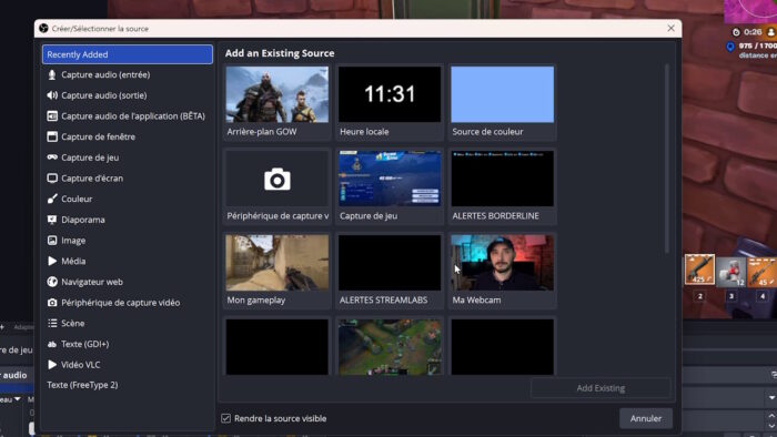 obs 32.1 nouveau menu d'ajout de source