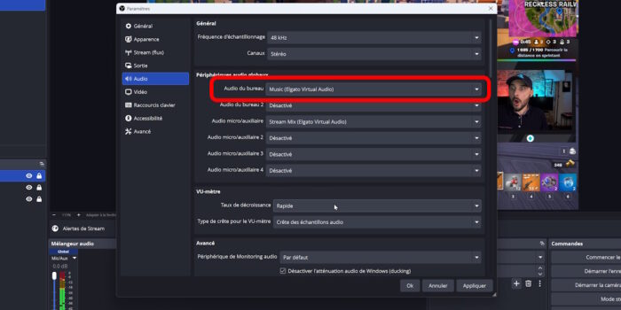 obs studio ajout de l'entrée musique à part
