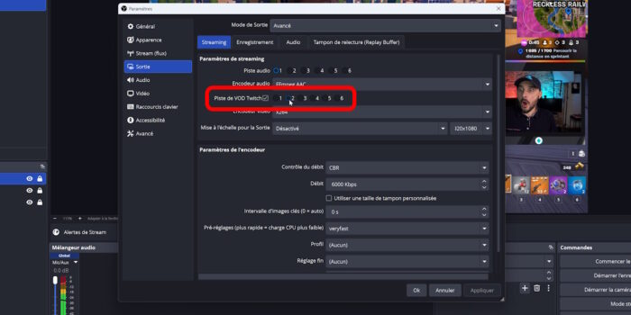 obs studio option piste vod twitch sur piste 2