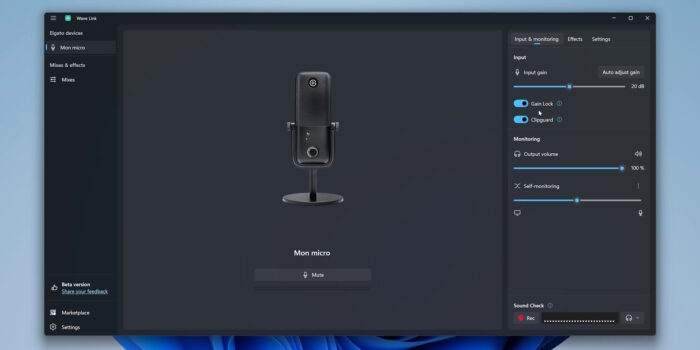 wave link interface de démarrage avec micro Elgato connecté