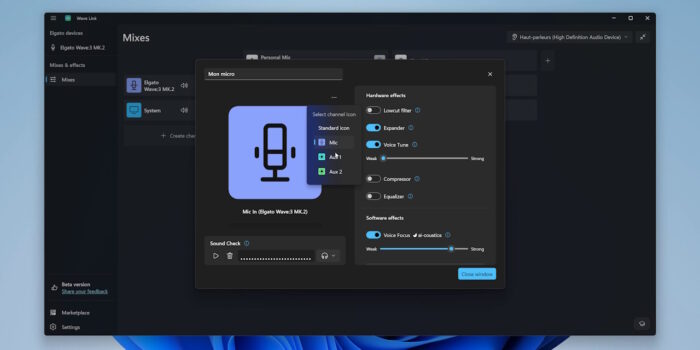 wave link propriétés de l'entrée micro