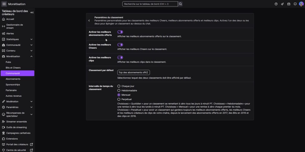 twitch options affilié 2026 monétisation communauté classement