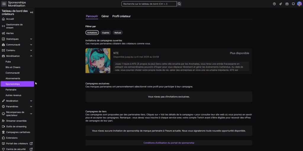 twitch options affilié 2026 monétisation sponsorships