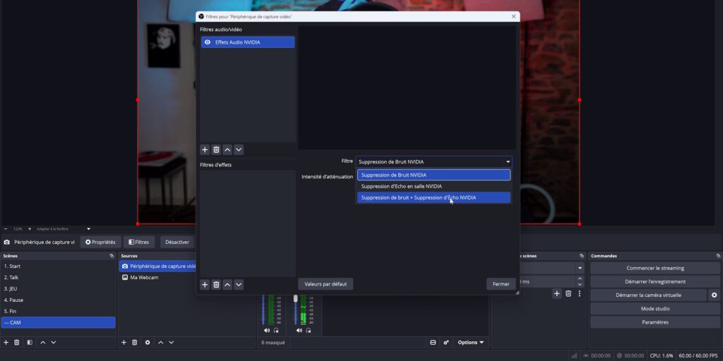 obs 33.0 exemple effets audio nvidia