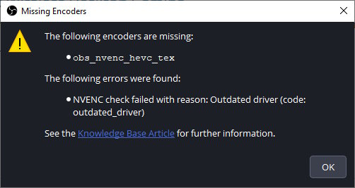 obs 33.0 message quand un encodeur est absent