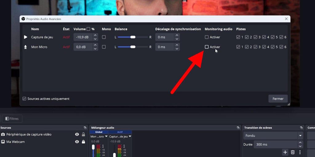 obs 33.0 option simplifiée de monitoring audio